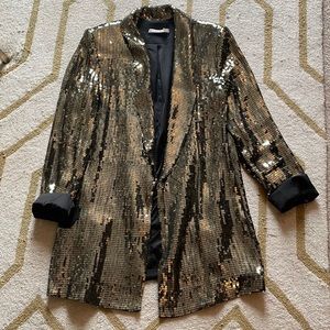 ALICE + OLIVIA JACE SEQUINED SATIN BLAZER, SIZE M